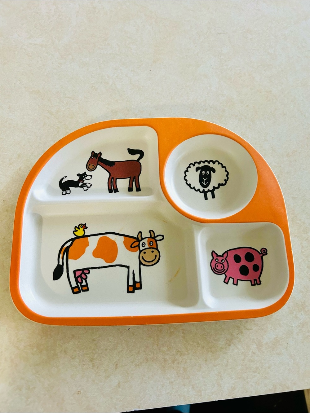 Jellycat Farm Animal Divided Plate - Durable Bamboo Tray